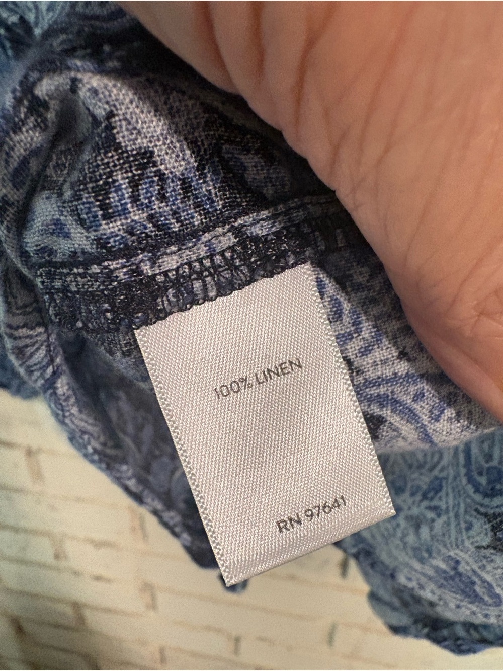 J. JILL M Petite Linen Navy and Light Blue Paisley Button-Front Blouse EUC - Picture 5 of 6